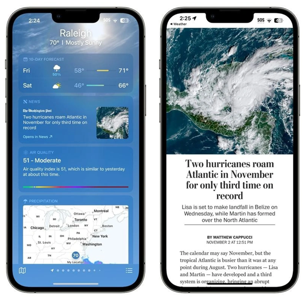汉滨苹果14维修分享iPhone 14手机如何看天气时顺带看新闻 