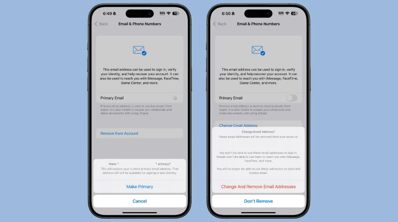 汉滨苹果手机维修分享苹果 iOS 18.1 支持设置“主要”邮箱地址并更改 iCloud 邮箱 